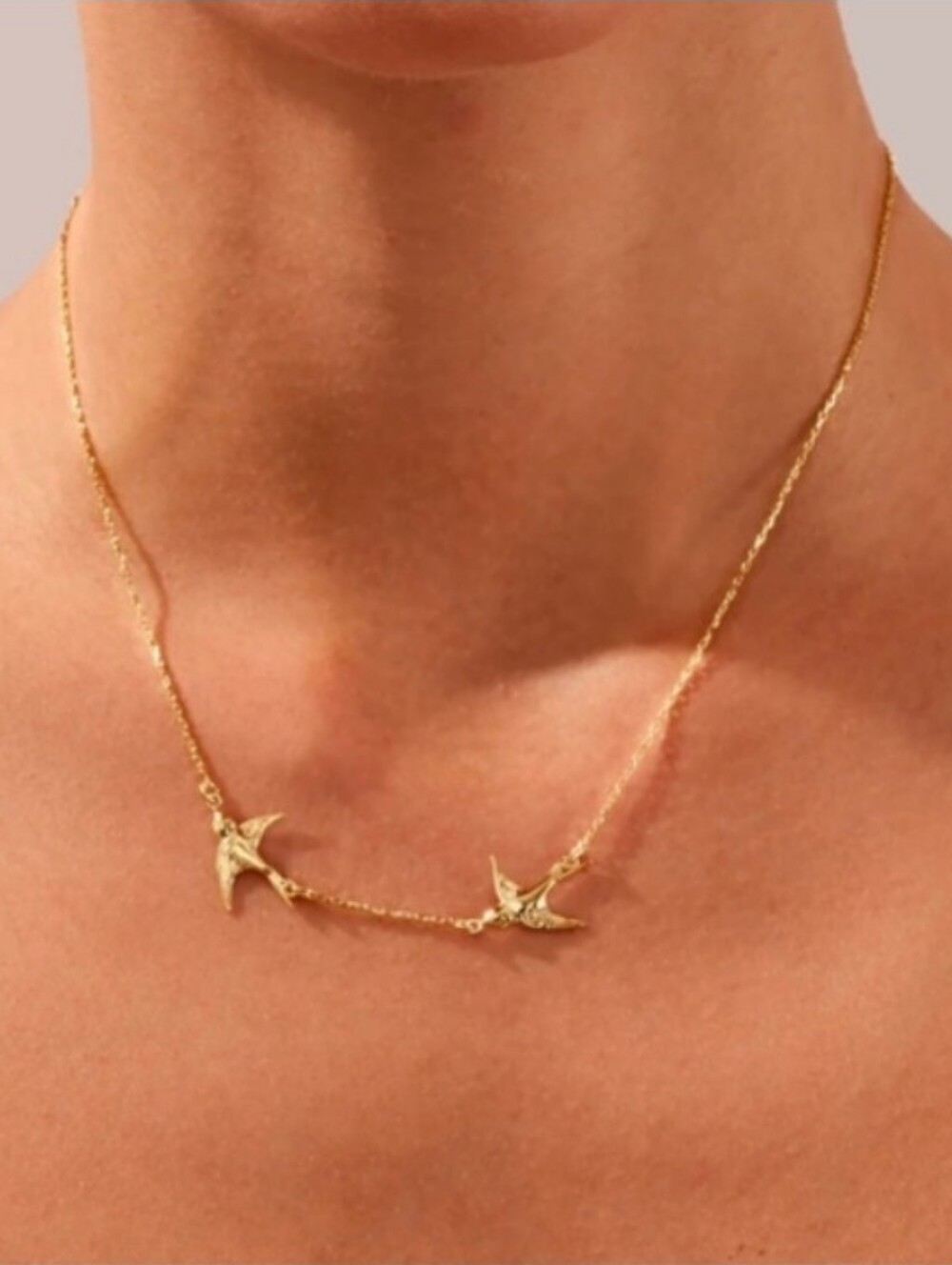 Anthropologie Gold Double Swallow Necklace
